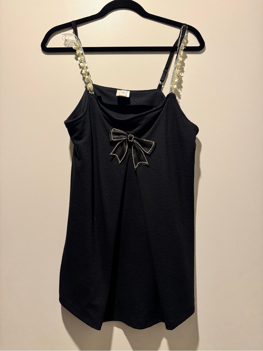 Maeve Black Bow-Accent Camisole with Floral-Strap Detail